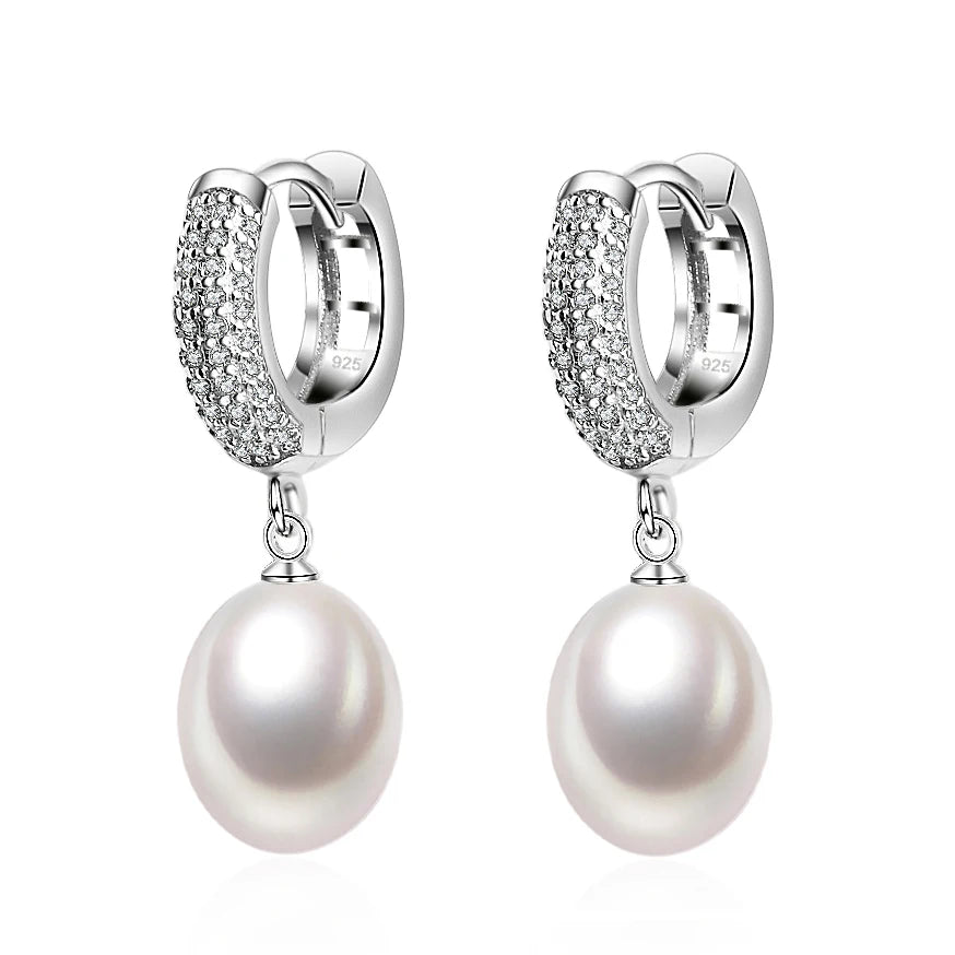 Genuine Silver 925 Pearl Earring Jewlery Natural Fresh water Earrings Woman Pearl
