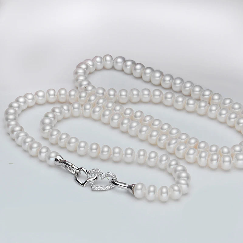 Natural Fresh Water Pearl Pearl Necklace Long For Girls,Bridal Cultured White Pearl Necklace