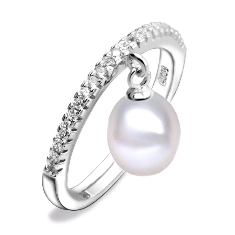 Genuine Freshwater Pearl Rings,925 Silver Pearl Ring Adjustable