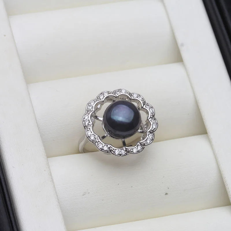 Real Freshwater Pearl Rings Women,White Adjustable Natural Cultured Pearl Rings 925 Silver