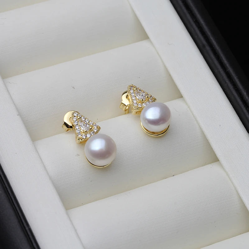 Real Freshwater Natural Pearl Earrings For Women,Beautiful Gold Plated Stud Earrings Pearl