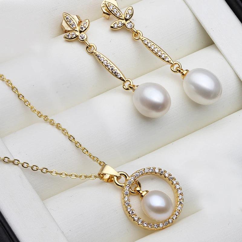 Natural Freshwater Pearl set Real925 Silver Pearl Set