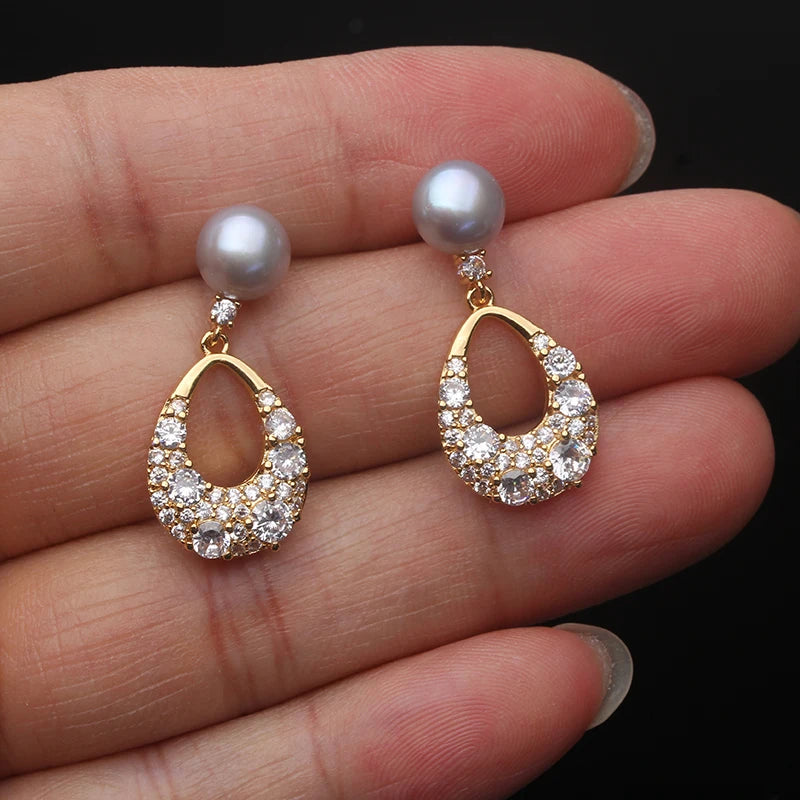 Genuine Freshwater Pearl Drop Earrings For Women,925 Silver Natural Dangle Pearl Earrings