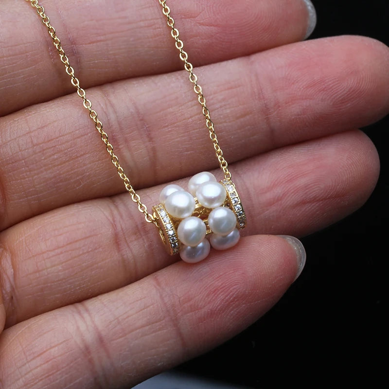 Real White Freshwater Pearl Necklace with Pendant Woman,Vintage Gold Plated Pearl Pendant Necklace