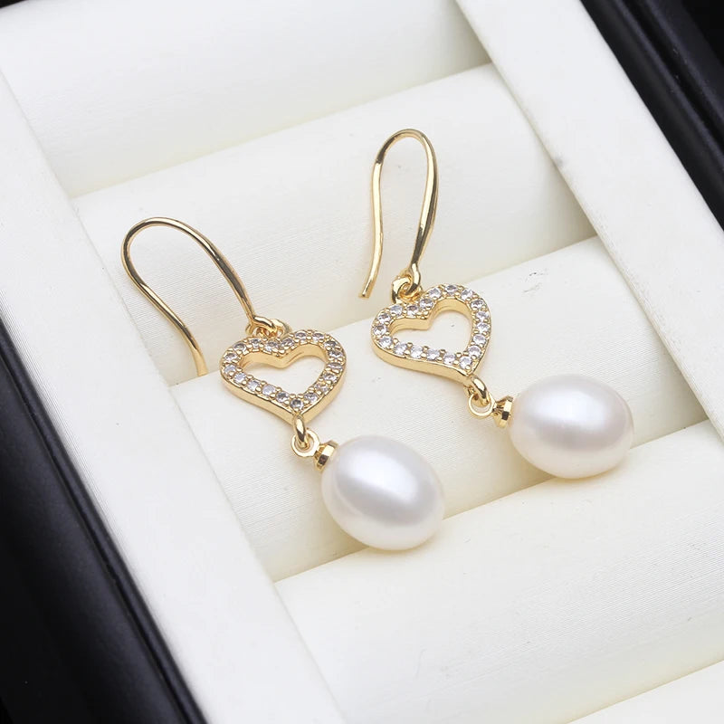 Real Freshwater Pearl Dangle Earrings For Women,Vintage Gold Plated Pearl Stud Earring
