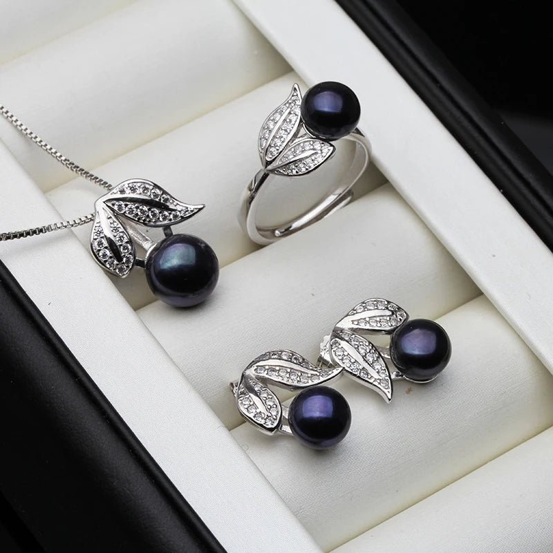 Natural Freshwater Pearl Jewelry Set 925 Sterling Silver