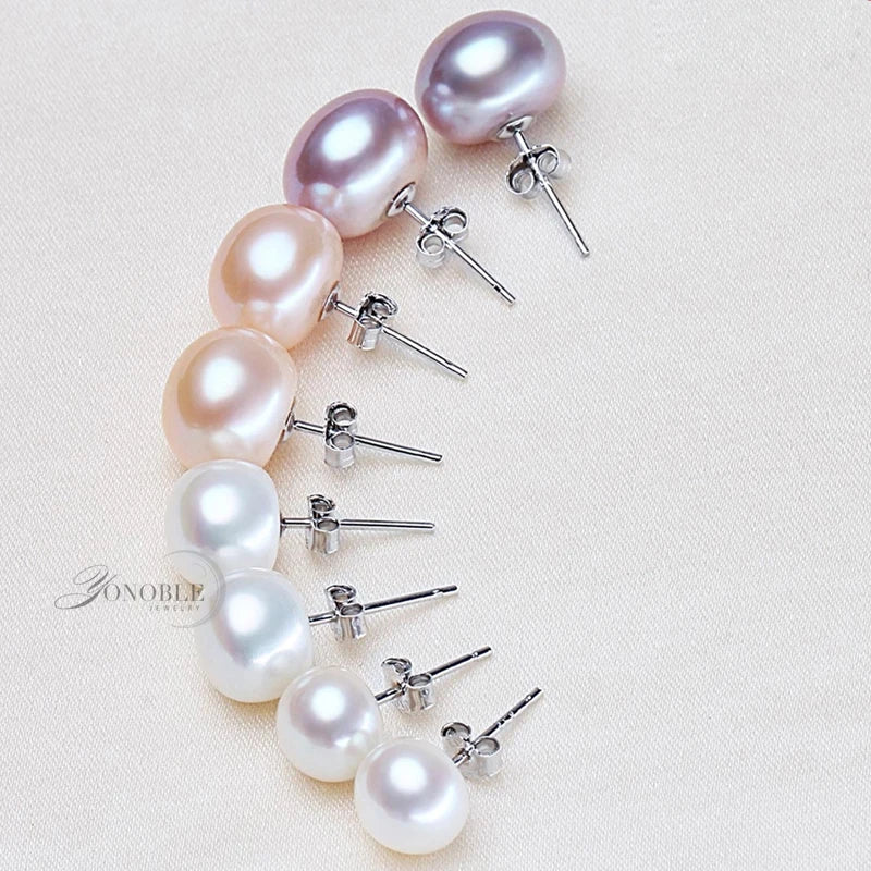 Genuine Freshwater Pearl Stud Earrings Flassic White Natural 925 Silver Pearl Earring