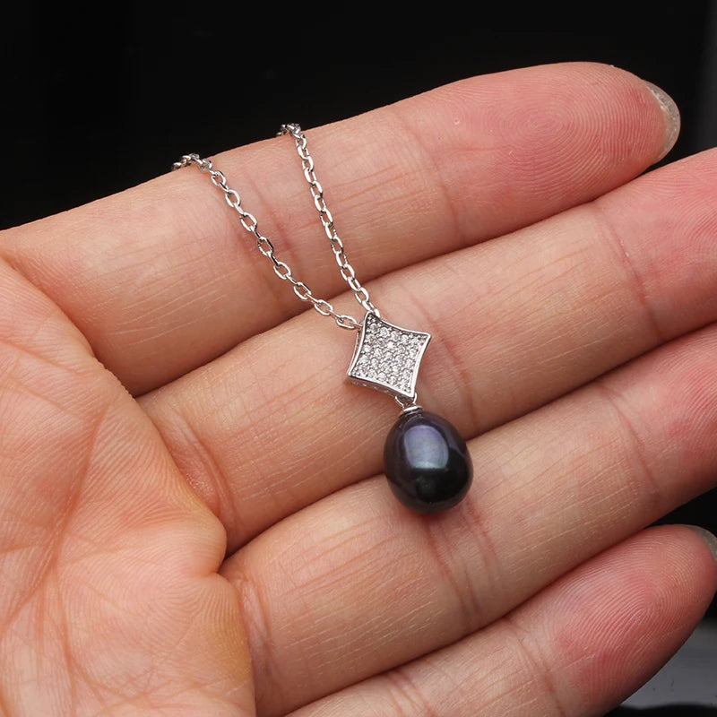 925 Sterling Silver Pearl Necklace For Women,Cultured Natural Fresh Water Pendant