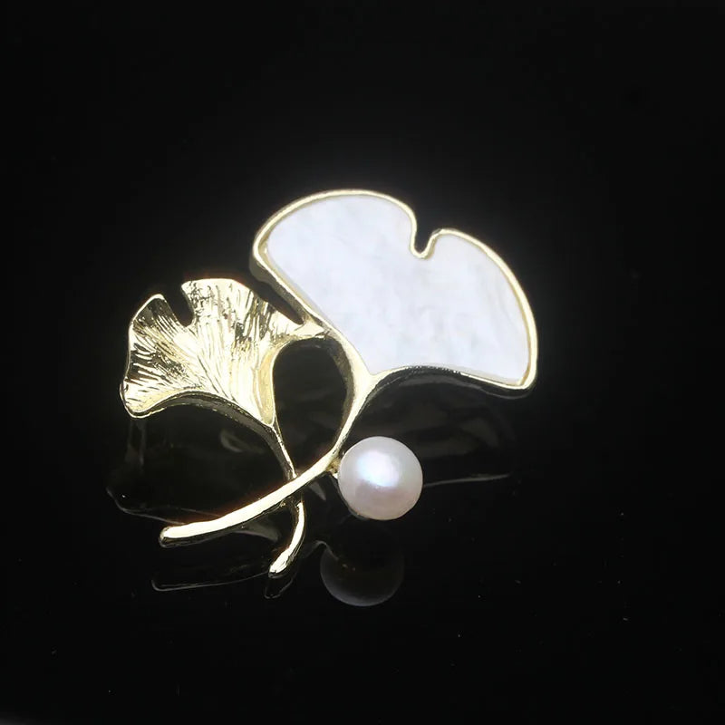 Trendy Natural Freshwater Pearl Brooches For Women,Leaf White Pearl Brooch