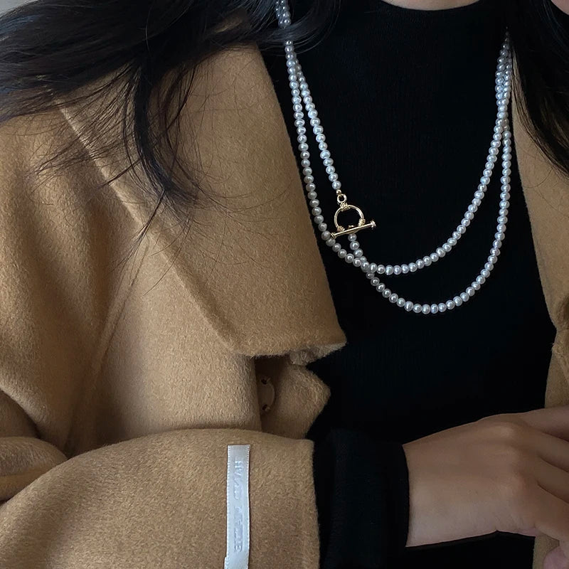 Real White Natural Freshwater Pearl Necklace Long Woman,Small Pearl Sweater Necklace