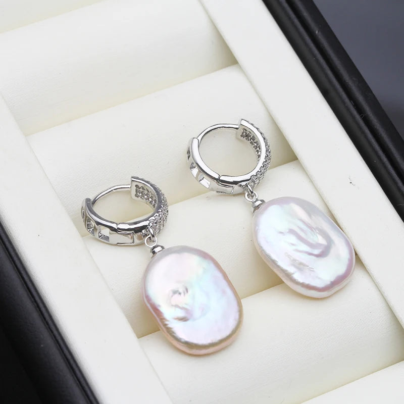 Trendy Natural Freshwater Big Baroque Pearl Earrings For Wemen,925 Silver Pearl Earring