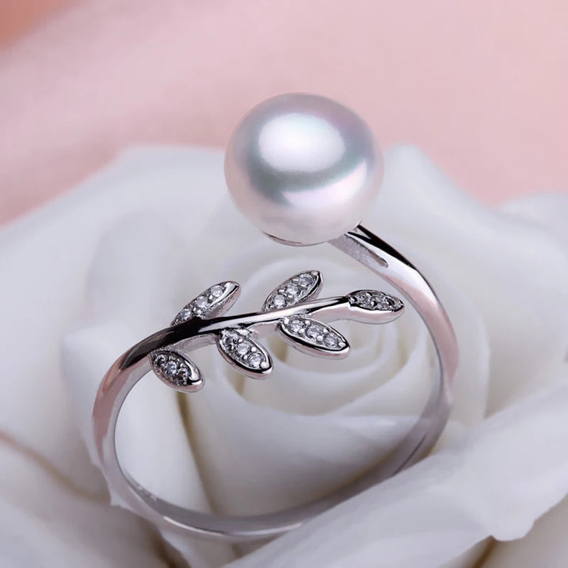 Natural Freshwater Pearl Ring Women,925 Sterling Silver Ring With Real Pearls