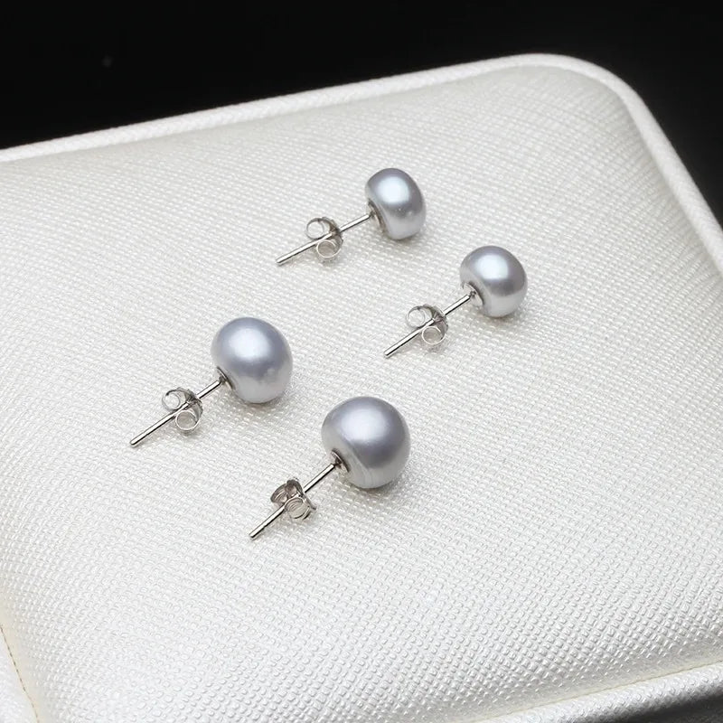 Genuine Freshwater Pearl Stud Earrings Flassic White Natural 925 Silver Pearl Earring