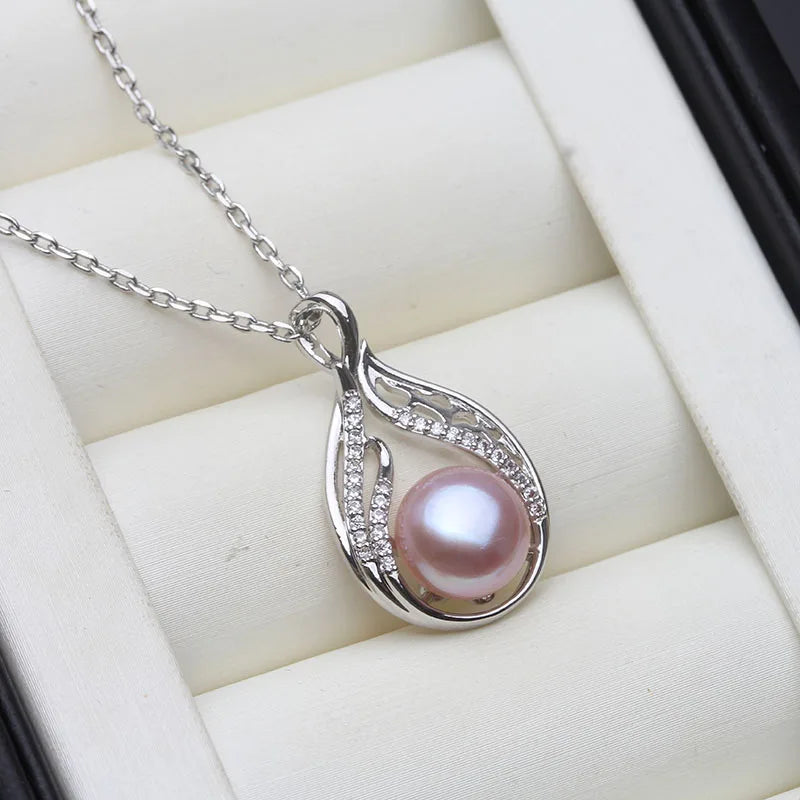 Real Natural Cultured Pearl Pendant Silver For Women,White Fresh water 925 Pearl Pendant