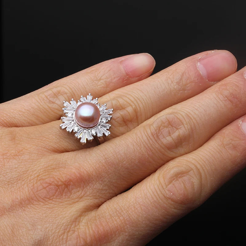 925 Sterling Silver Ring With Pearls Woman,Trend Adjustable Natural Freshwater Pearl Ring
