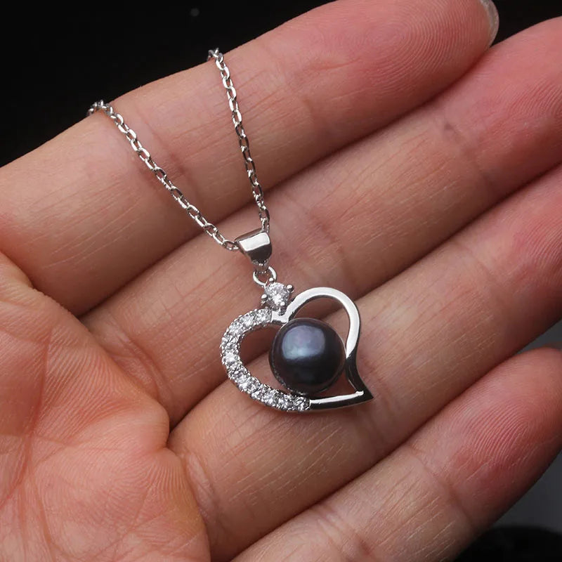 Trend Natural Cultured Fresh Water Pearl Heart Pendant 925 Silver Woman,White Pearl Pendant