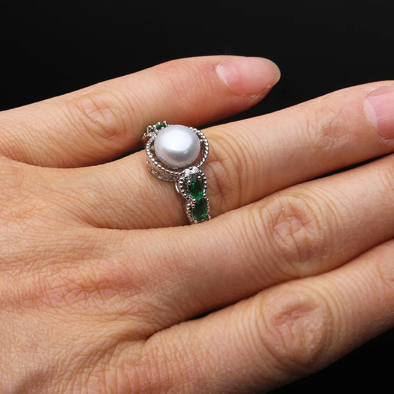 Real Natural Freshwater Pearl Ring for Women,925 Silver Pearl Rings Adjustable