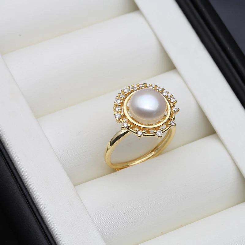 Genuine Natural Freshwater Pearl Rings,Gold Plated Cultured Pearl Woman Rings Adjustable