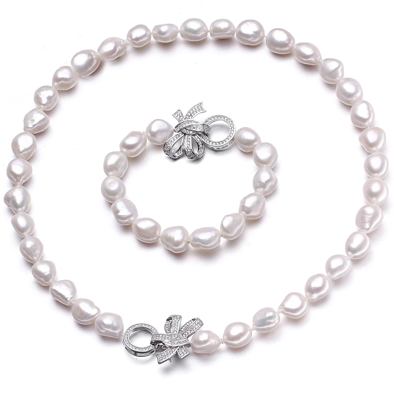 Natural Freshwater Baroque Pearl Necklace And Bracelet Women,925 Silver Pearl Jewelry Set