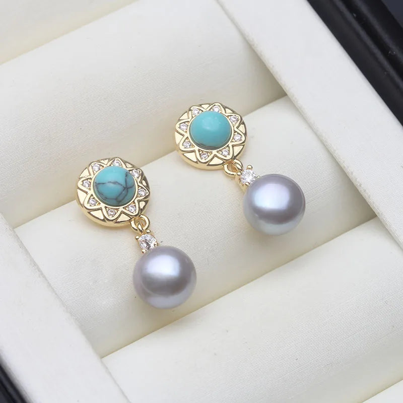 Genuine Silver 925 White Pearl Earrings Jewelry Women,Cultured Natural Freshwater Earrings Pearl Dangle