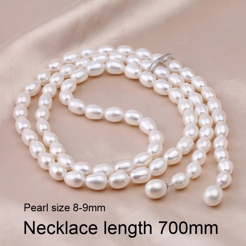 Beautiful Freshwater Long Pearl Necklace for Women,Water Drop Natural Pearl Necklace 925 Silver