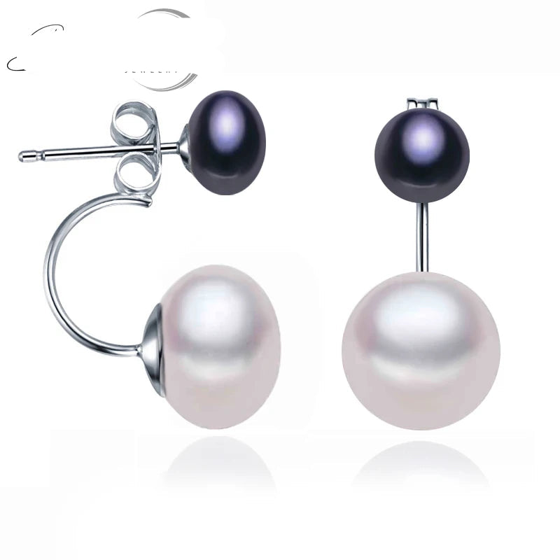 Natural Pearl Stud Earrings Jewelry S925 Sterling Silver Genuine