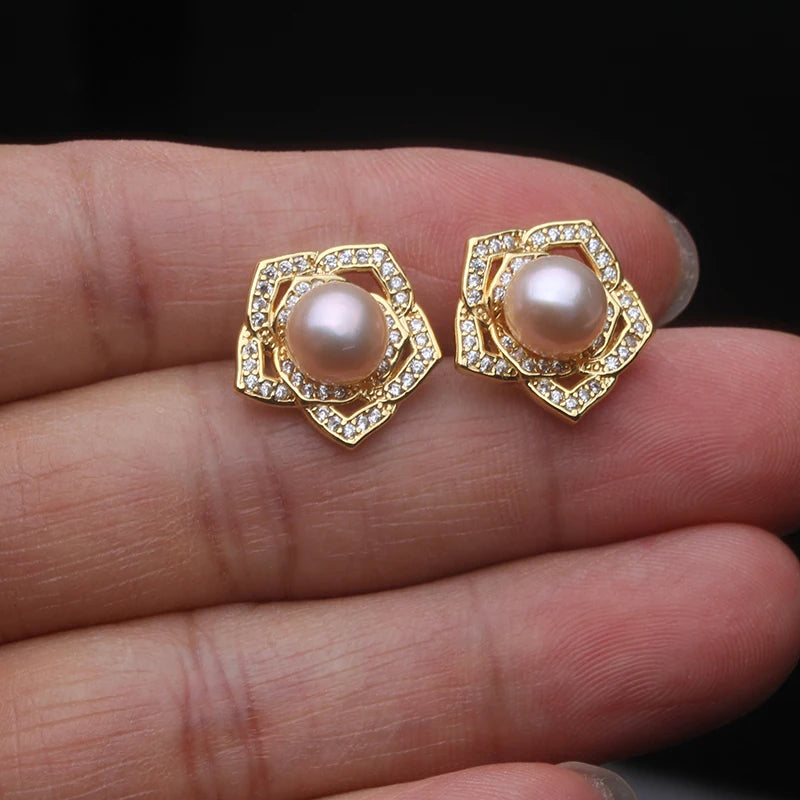 Real Cultured Freshwater Pearl Earring for Women,Wedding Cute Gold Plated