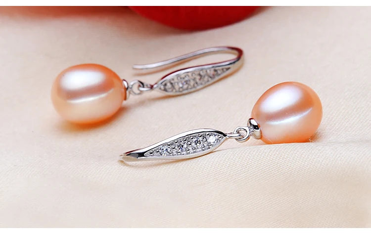 Real Grey Freshwater Pearl Earrings 925 Silver Pearl Drop Earring