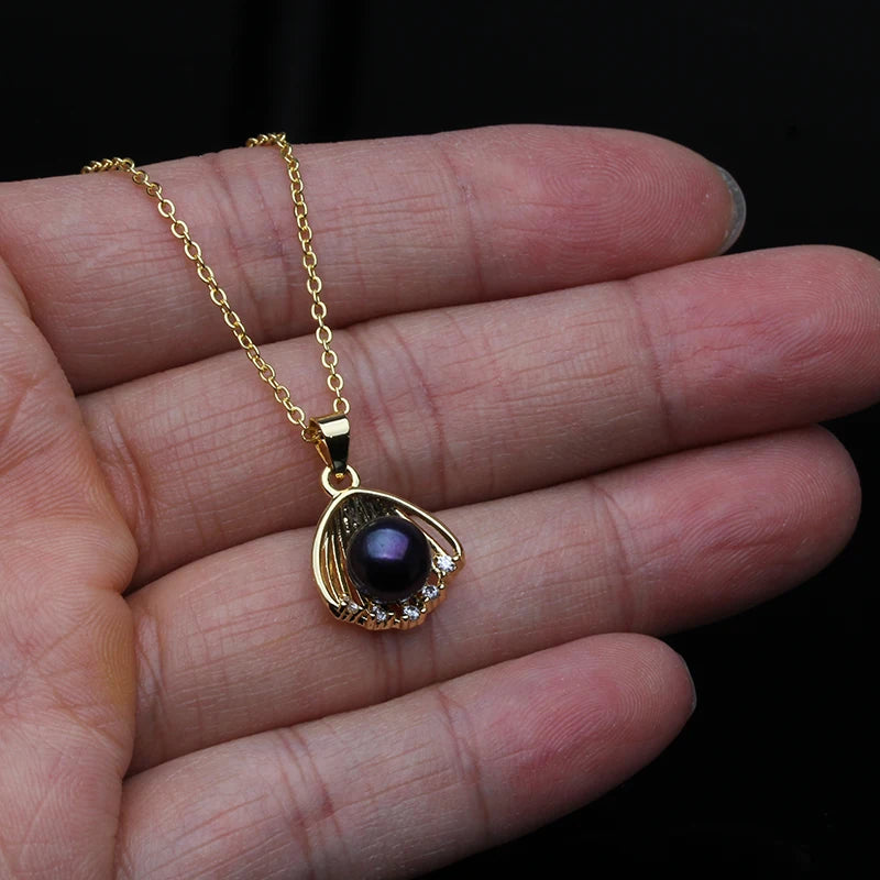 Classic Flower Freshwater Pearl Pendant For Women White Black Leaf Natural Pearl Pendants