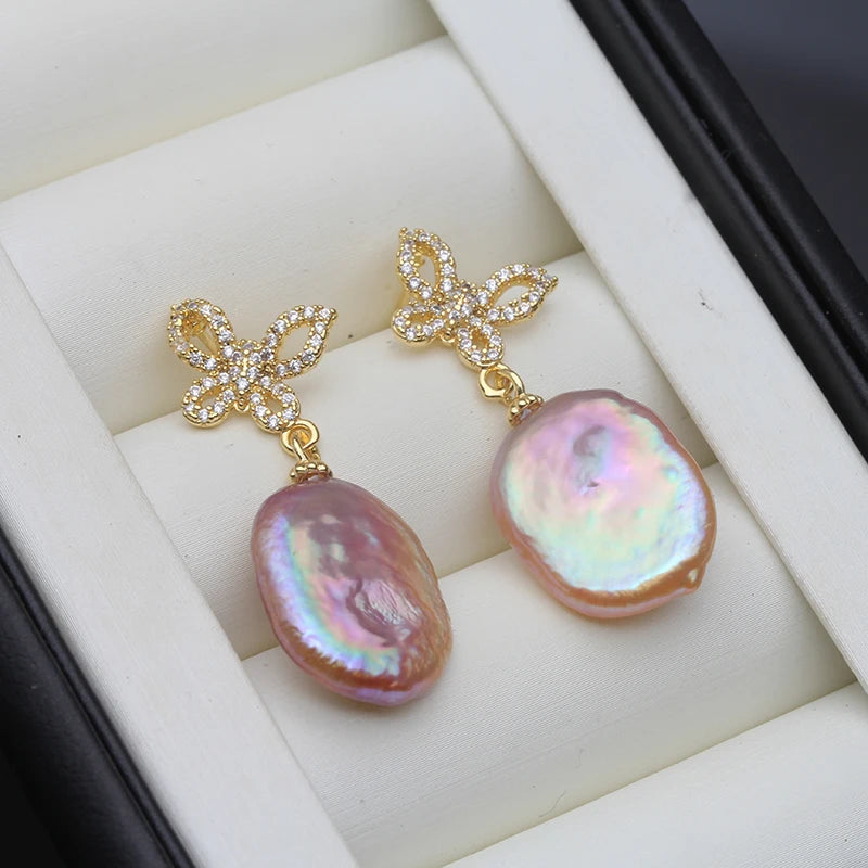 Real Big Natural Baroque Pearl Woman Earrings,Beautiful Fresh water Pearl Earrings Jewelry