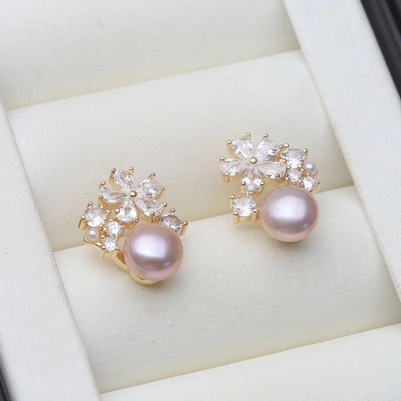 Real Freshwater Earrings with natural pearls,White Natural Pearl Earrings Jewelry