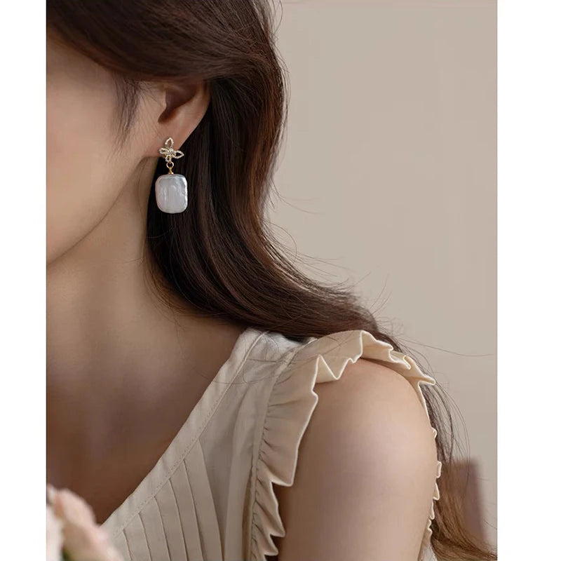 Real Big Natural Baroque Pearl Woman Earrings,Beautiful Fresh water Pearl Earrings Jewelry