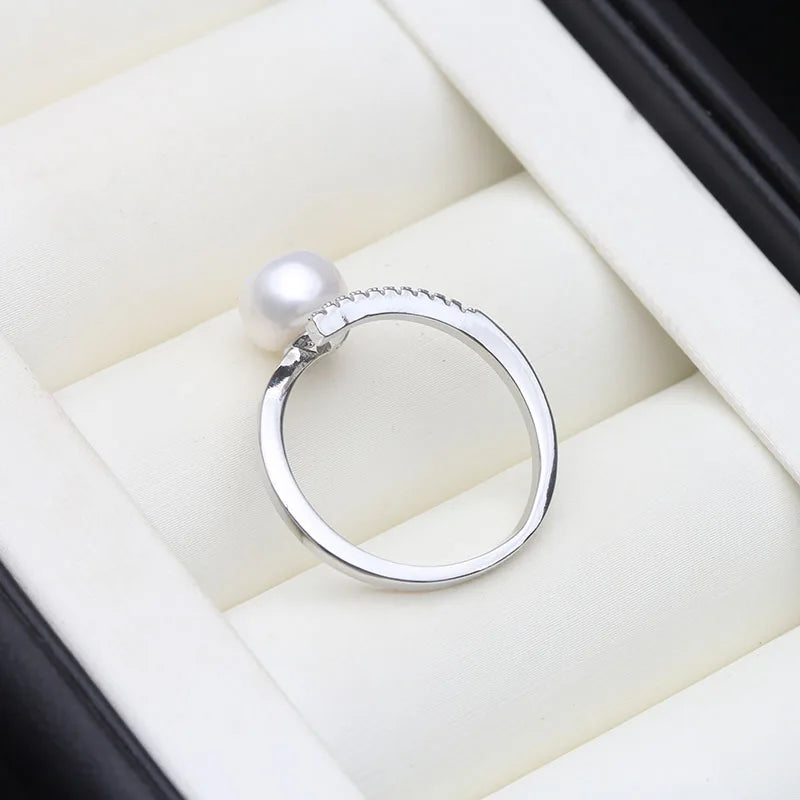 Genuine Freshwater Pearl Rings For Women,Trend Open 925 Silver Pearl Ring Adjustable