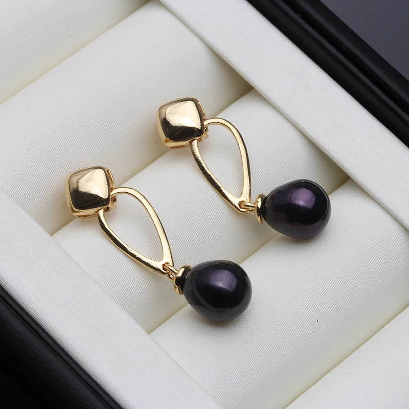 Genuine Black Pearl Earrings Cultured Natural Freshwater Earrings