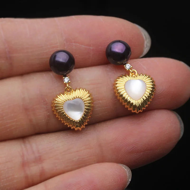 Genuine Fresh water Stud Earrings with Pearls Woman,Natural Heart Pearl Earrings Jewelry