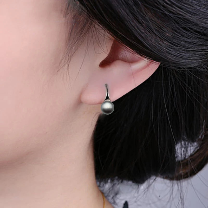 Gray Natural Pearl Earrings, 925 Sterling Silver Freshwater Pearl
