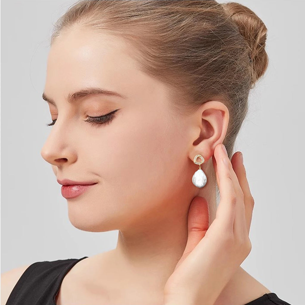 Real Natural Baroque Pearl Earrings,925 Sterling Silver Freshwater Pearl Drop Earrings