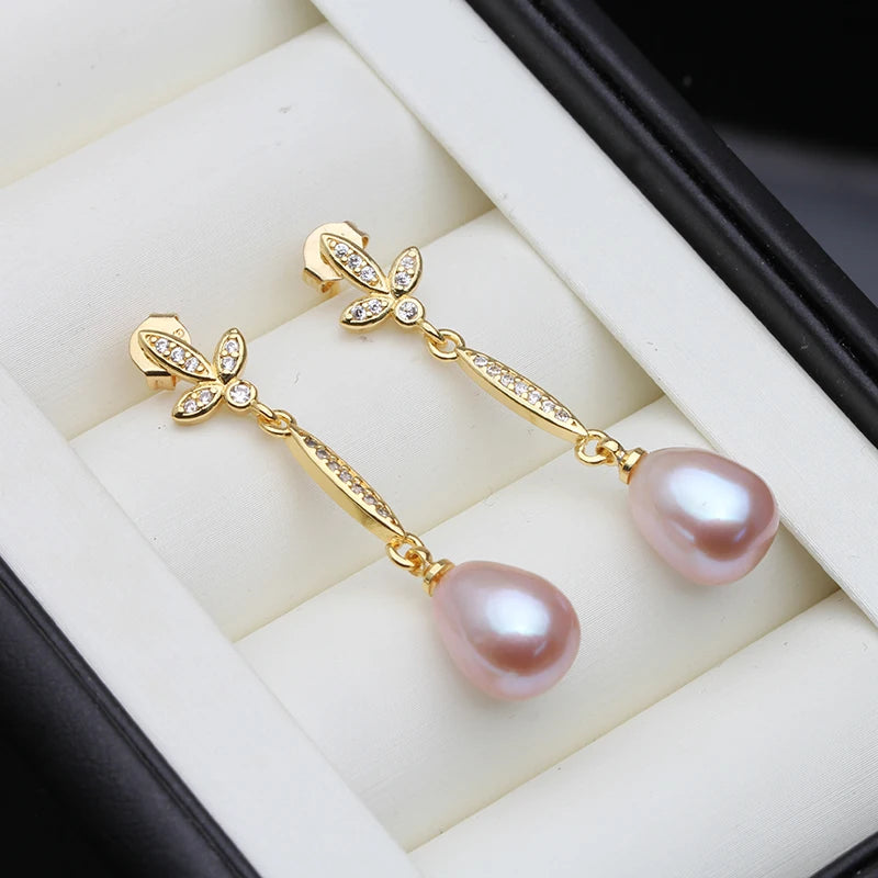 Genuine Freshwater Pearl Earring for Women,18k Gold Plated Pearl Drop Earrings
