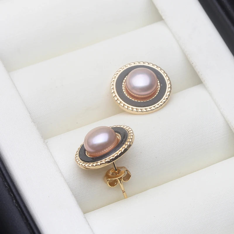 Genuine Natural Freshwater Silver 925 Pearl Earrings,Cute Fine Stud Earrings Pearl Wife Mother Engagement Gift Black White Pink