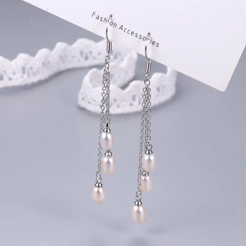 Real Fresh Water Natural Long Pearl Earring Drop