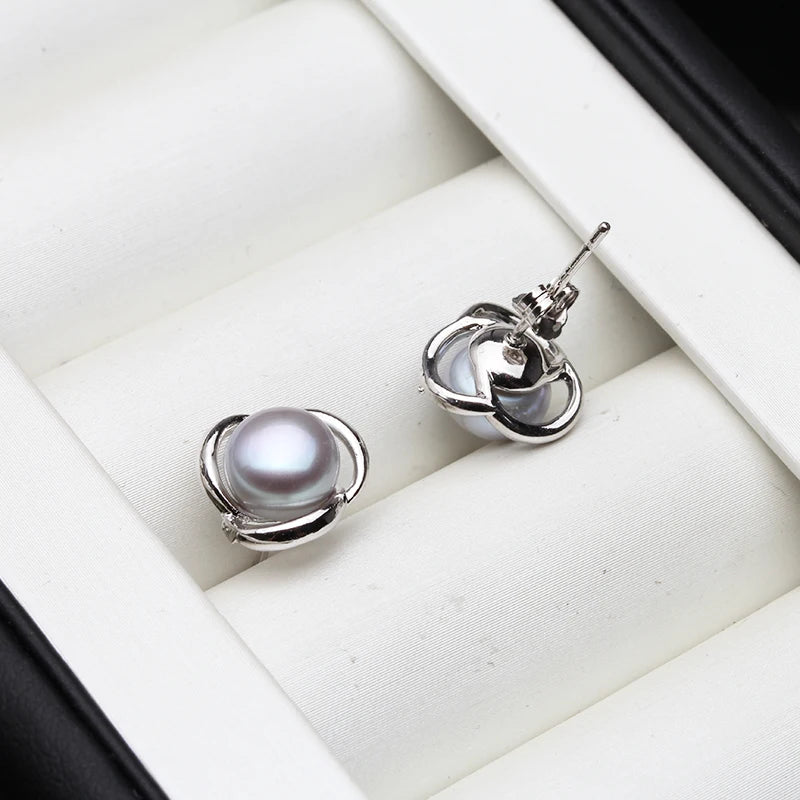 Real Classic White Natural Freshwater Small Pearl Earrings,Cute 925 Silver Stud
