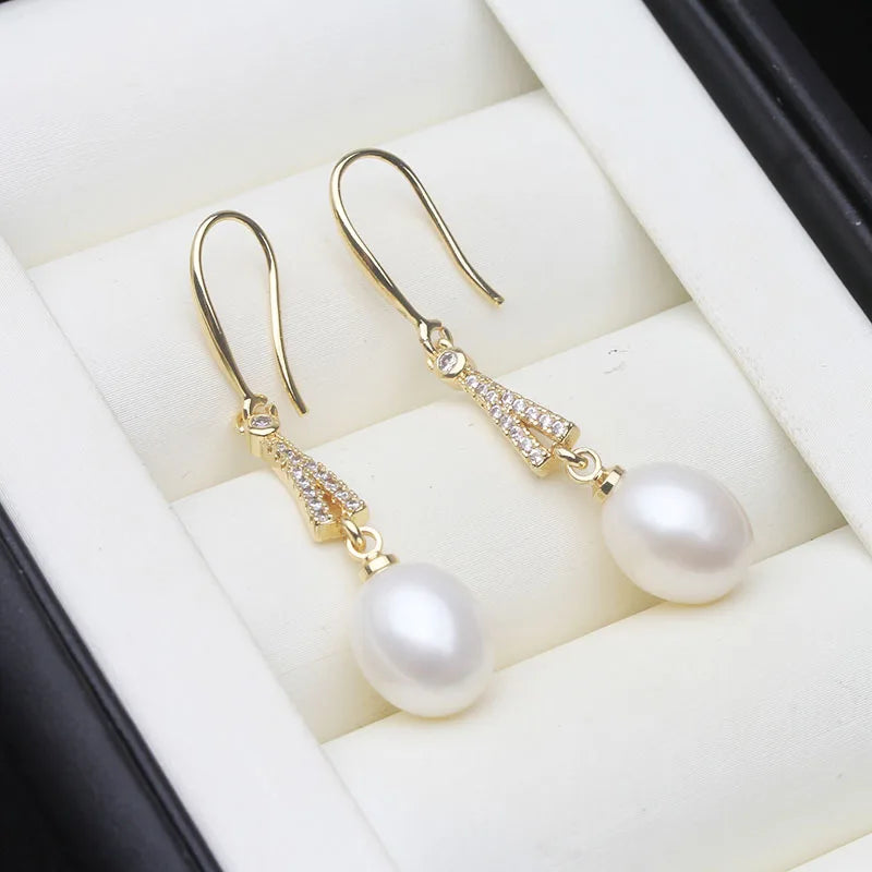 Real Freshwater Pearl Dangle Earrings For Women,18k Gold Plated Pearl Stud Earring