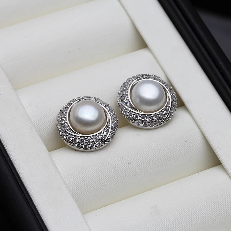 925 Silver Natural Pearl Earrings , Trend Big Freshwater Pearl
