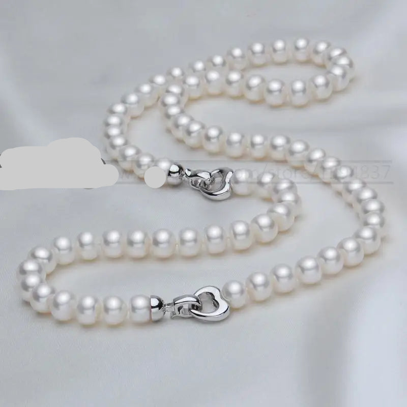 Natural Freshwater Pearl Necklace Bracelet Set,white 925 Silver Pearl Set