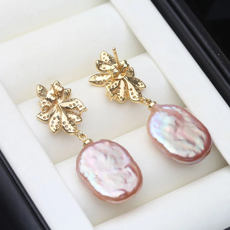 Big Natural Baroque Pearl Earring For Women,Gold Plated Freshwater Pearl Earring