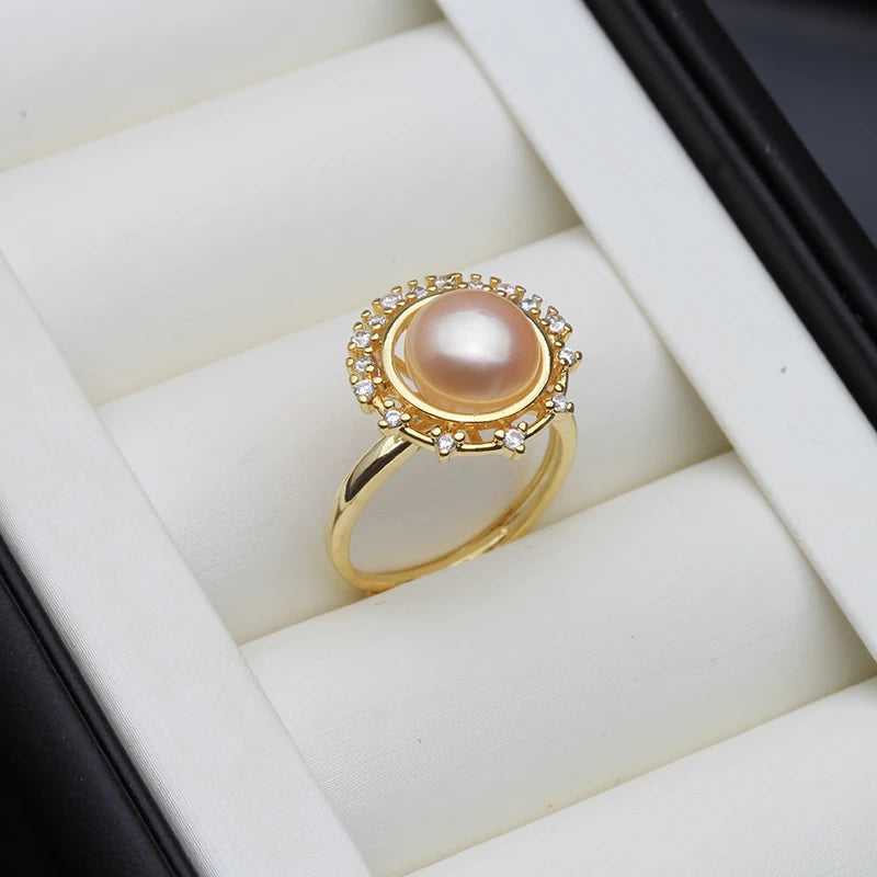 Genuine Natural Freshwater Pearl Rings,Gold Plated Cultured Pearl Woman Rings Adjustable