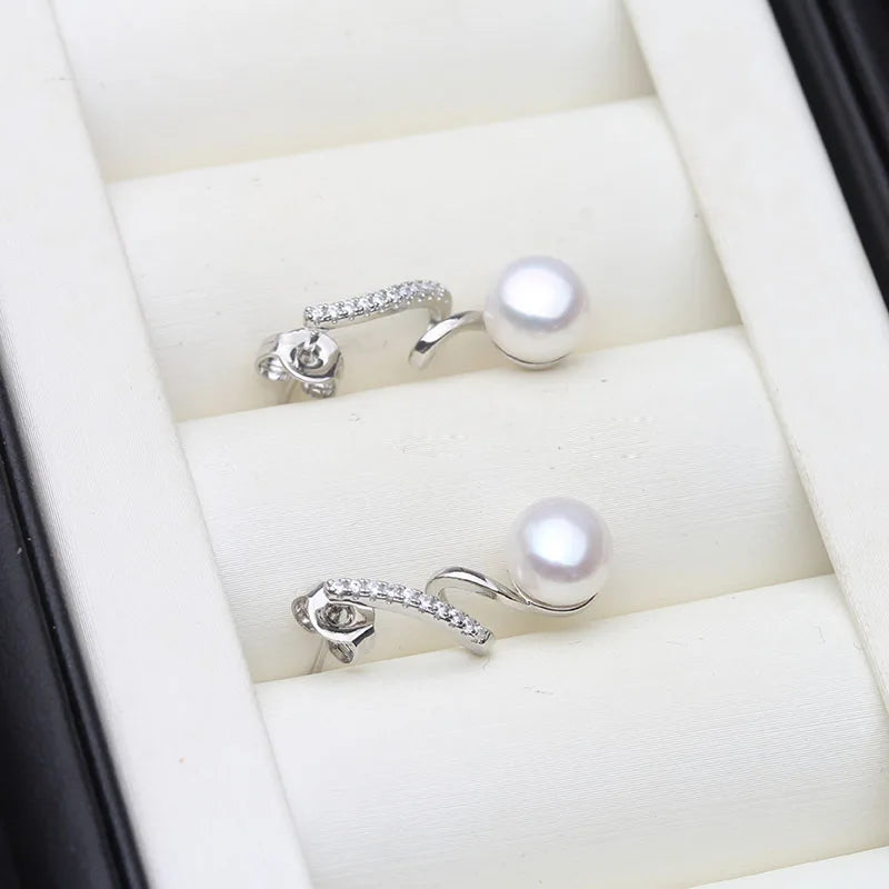 Vintage Natural Freshwater Pearl Earrings For Women,Small 925 Silver Cultured Pearl Earrings