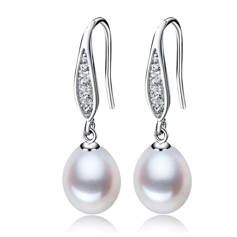 Real Grey Freshwater Pearl Earrings 925 Silver Pearl Drop Earring