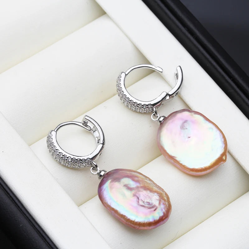 Trendy Natural Freshwater Big Baroque Pearl Earrings For Wemen,925 Silver Pearl Earring