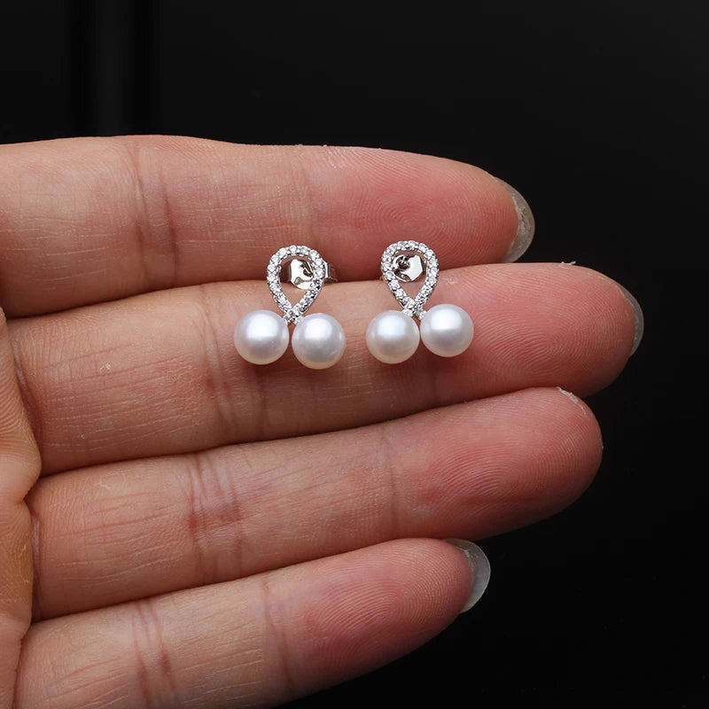 White Freshwater Natural Pearl Flower Earring For Women,Real Silver 925 Pearl Earring Fine Jewelry
